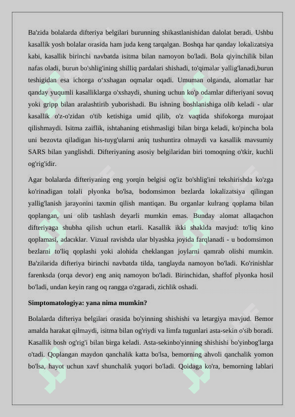 Difteriya kasalligining kelib chiqish sabablari va asoratlari 24 3
