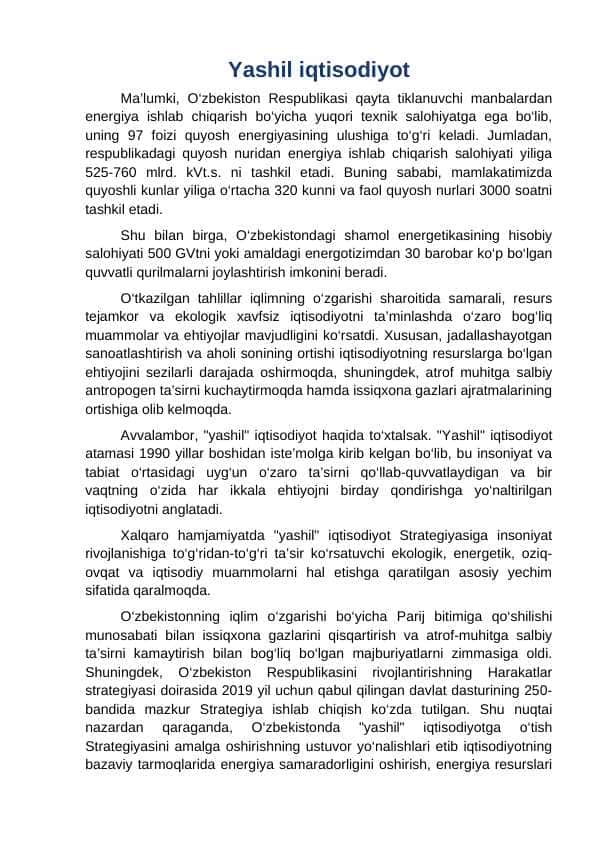 Yashil iqtisodiyot