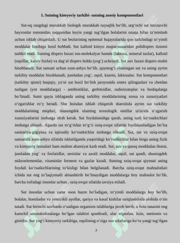 Barcha qishloq xo‘jalik hayvonlar sutini kimyoviy tarkibi 2