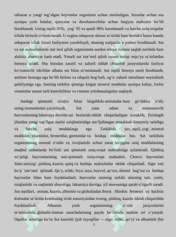 Barcha qishloq xo‘jalik hayvonlar sutini kimyoviy tarkibi 5