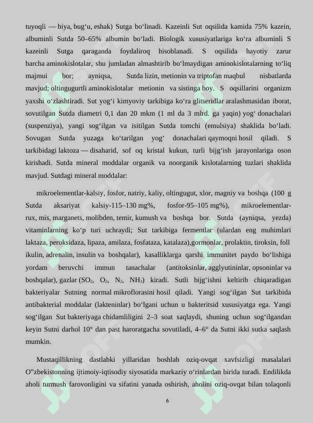 Barcha qishloq xo‘jalik hayvonlar sutini kimyoviy tarkibi 6