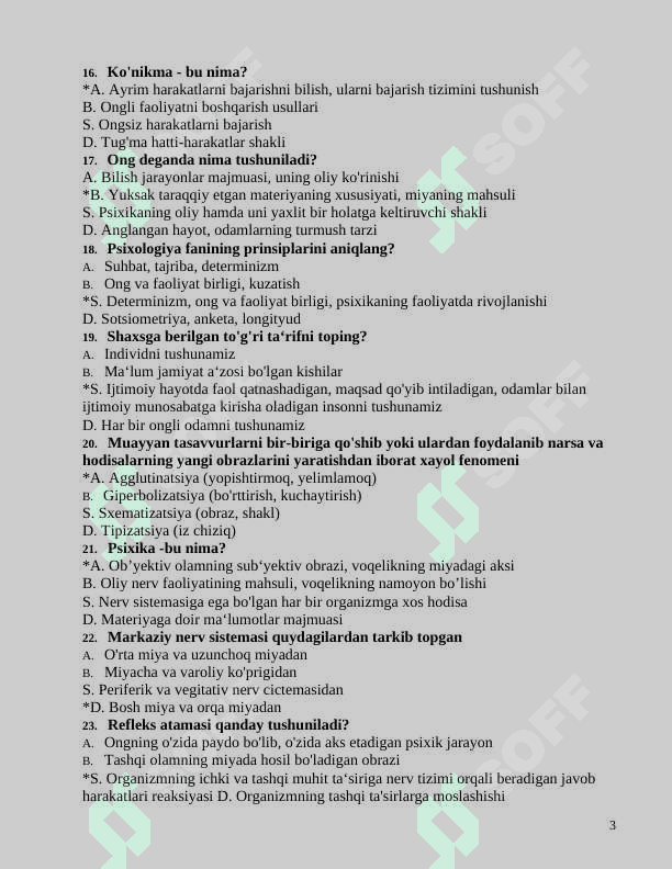Psixologiya fanidan test savollar 3