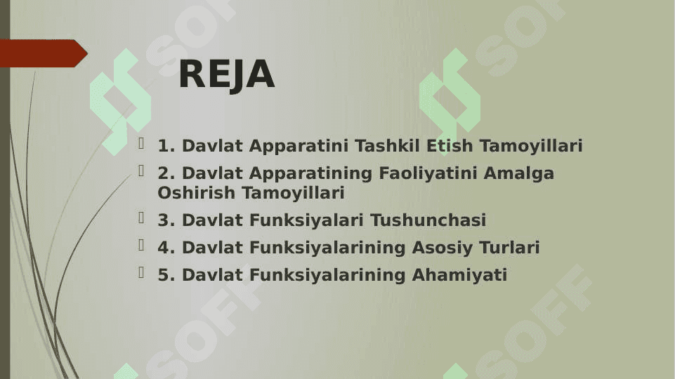 Davlat apparatini tashkil etish va faoliyatini  amalga oshirish tamoyillari. Davlat funksiyalari tushunchasi 2