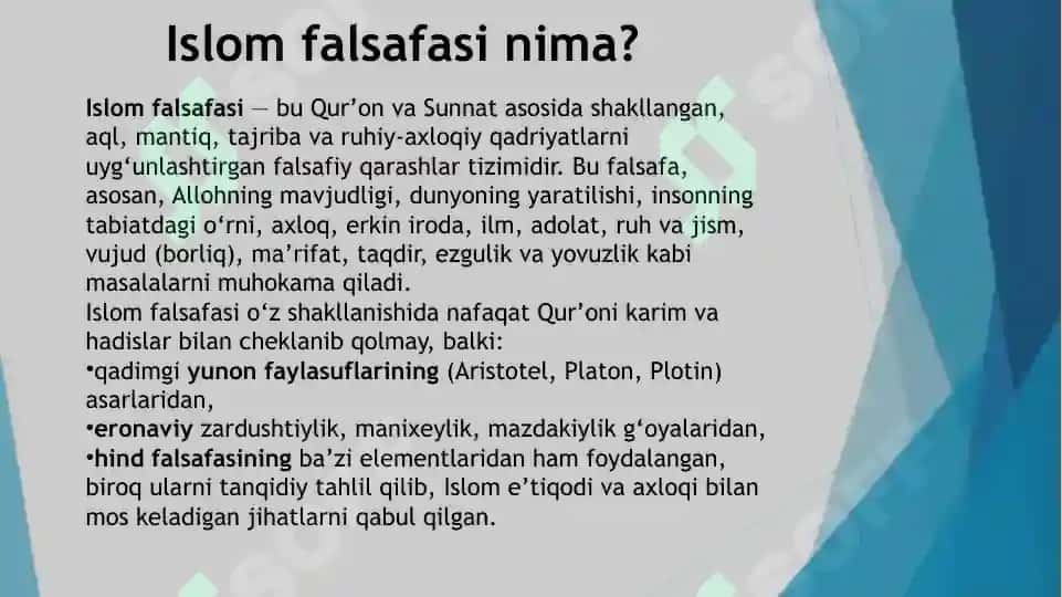 islom falsafasining shakllanishi va rivojlanishi. 2