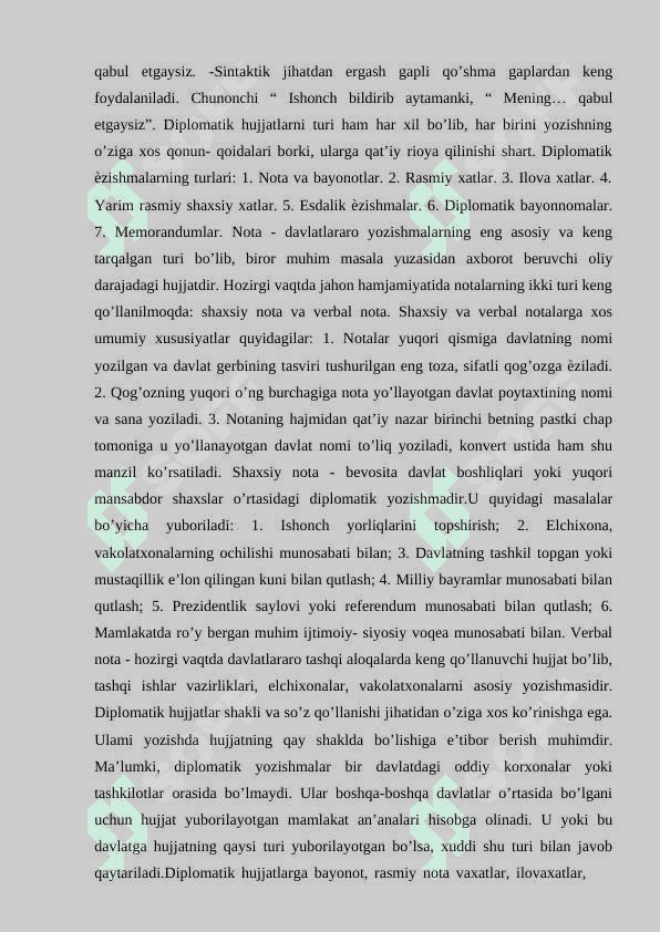 Nota, verbal nota, qaydnoma va memarandumlarning qo’llanilishi 4