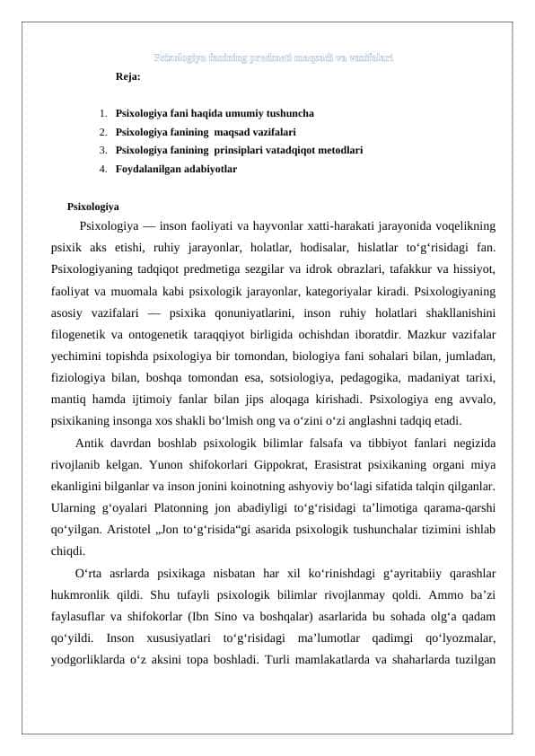 Psixologiya fanining predmeti maqsadi va v. 1