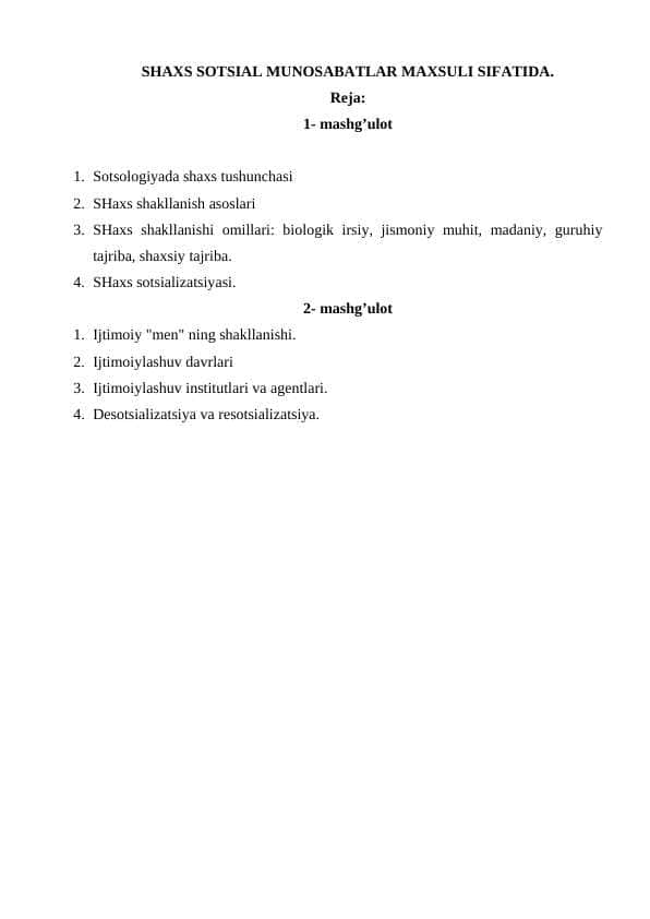 SHAXS SOTSIAL MUNOSABATLAR MAXSULI SIFATIDA 1
