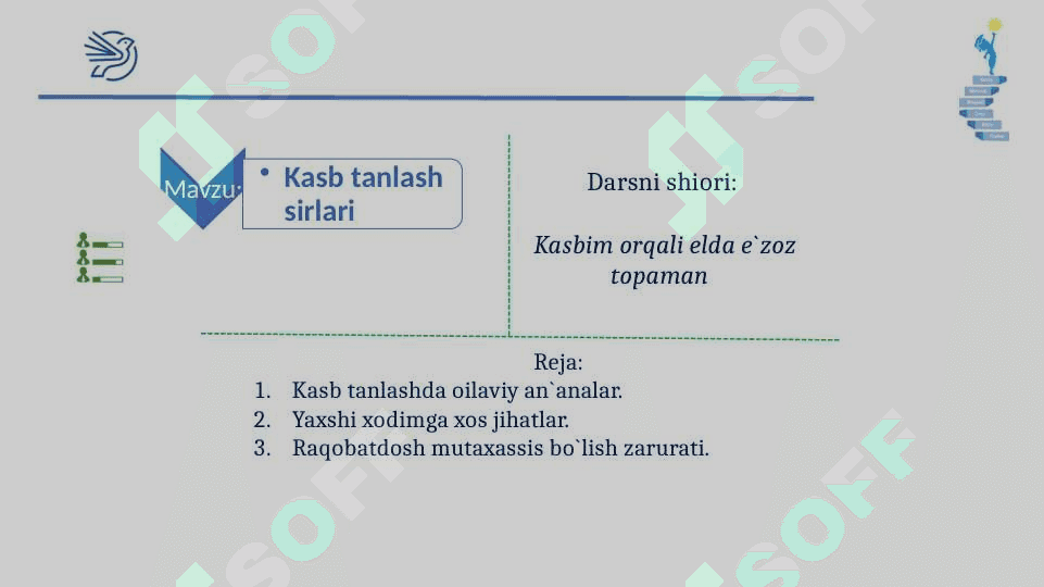 Tarbiya fanidan Kasb tanlash sirlari mavzusida ochiq dars ishlanma 2