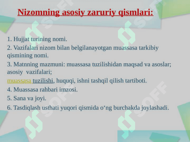 Tashkiliy hujjatlar  va ularni  rasmiylashtirish 5