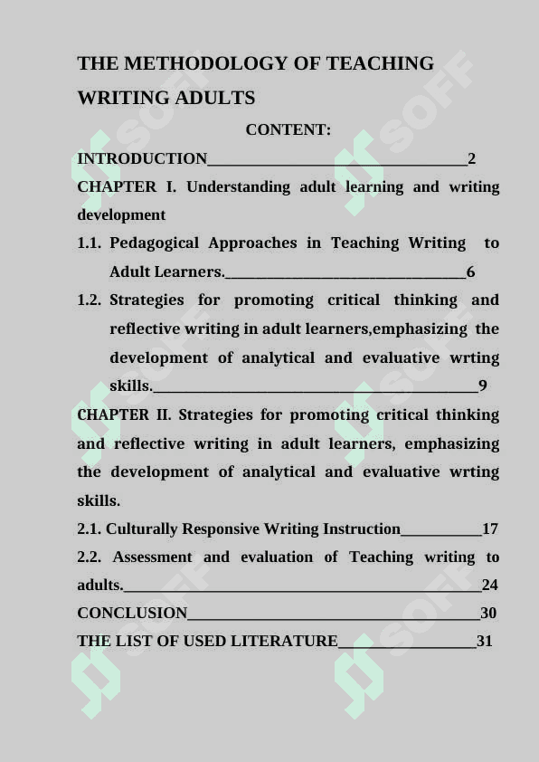 The Methodology of teaching writing adults 2