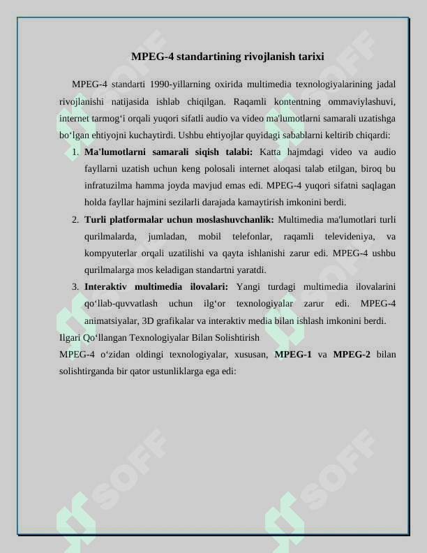 MPEG-4 audio-video ma'lumotlarni siqish standartini qurish tamoyillari 4