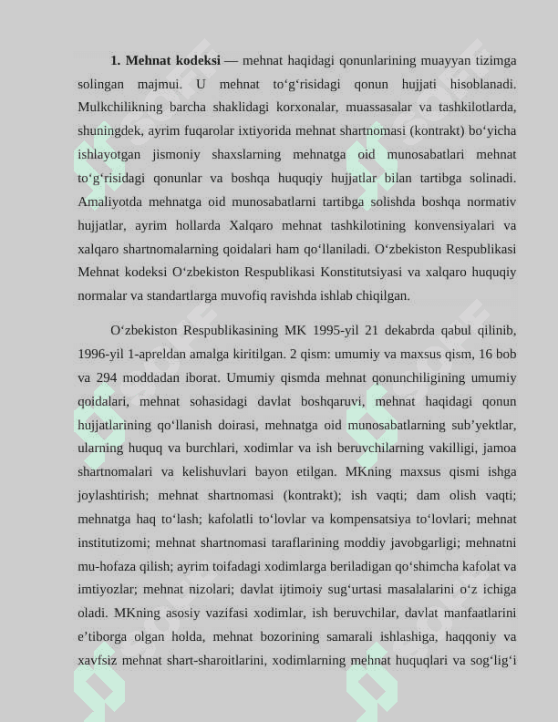 O‘ZBEKISTON RESPUBLIKASI MEHNAT KODEKSI 2