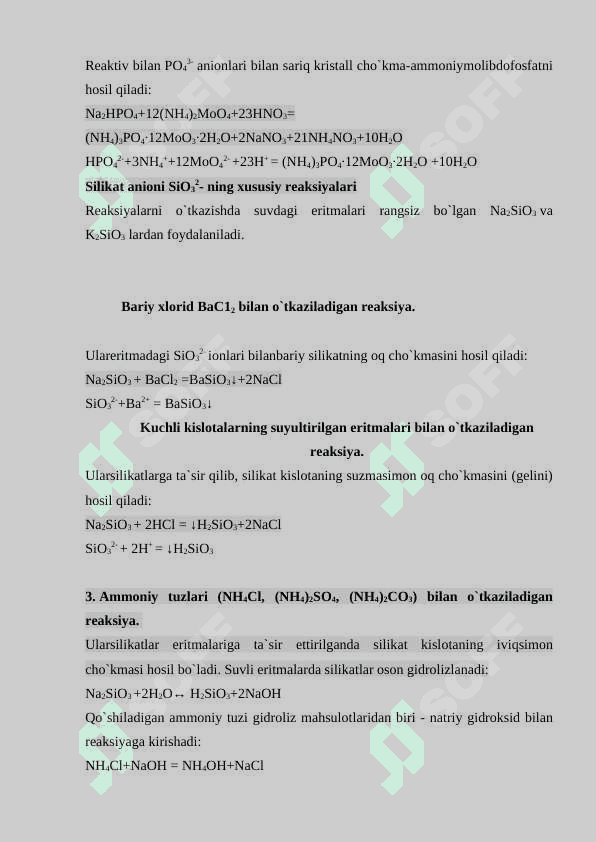 Anionlarning uchinchi guruhi va ularga xos sifat reaksiyalari. 7