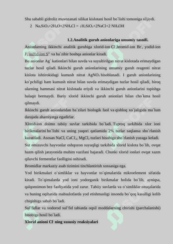 Anionlarning uchinchi guruhi va ularga xos sifat reaksiyalari. 8