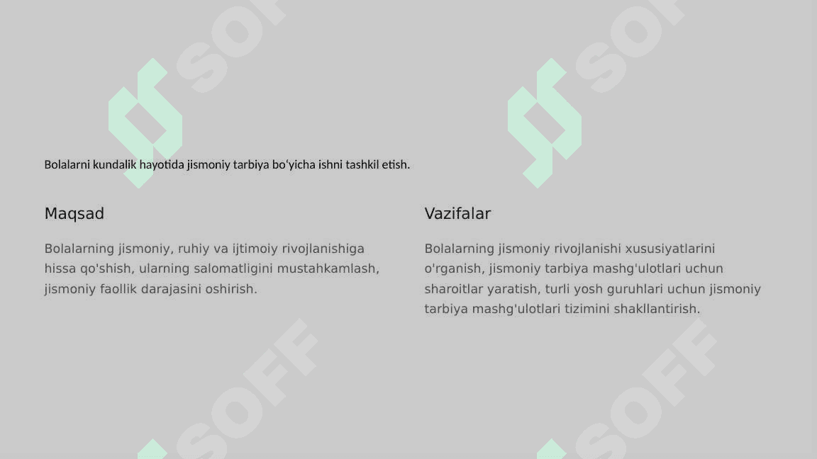 Bolalarni kundalik hayotida jismoniy tarbiya bo‘yicha ishni tashkil etish. 2