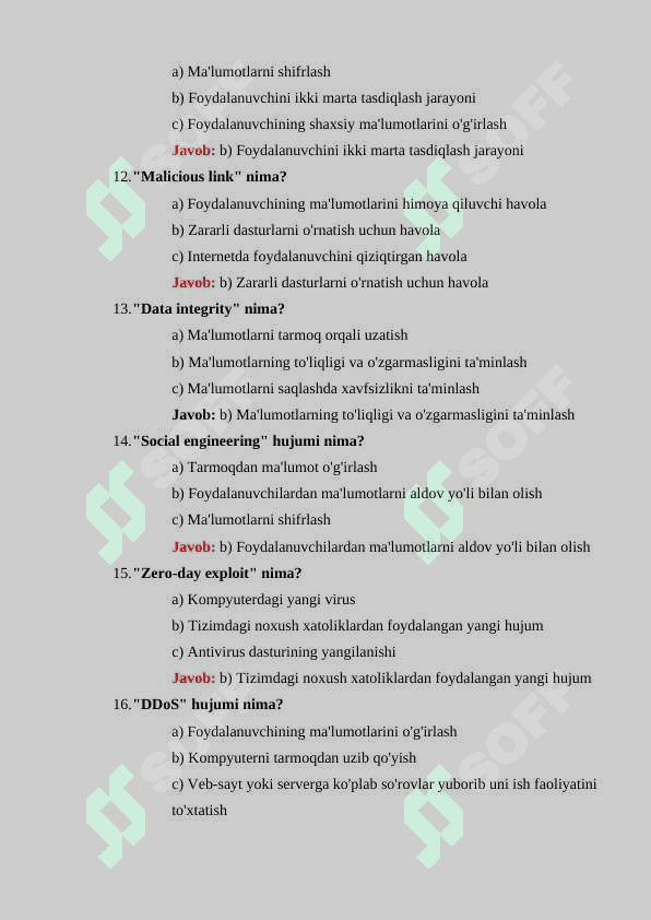 Axborot xavfsizligi boʻyicha 30 ta test savollari javoblari bilan 3