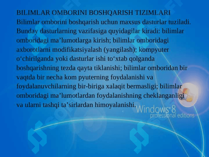 Tibbiyotda ma’lumotlar ombori va bilimlar omboridan foydalanish 5