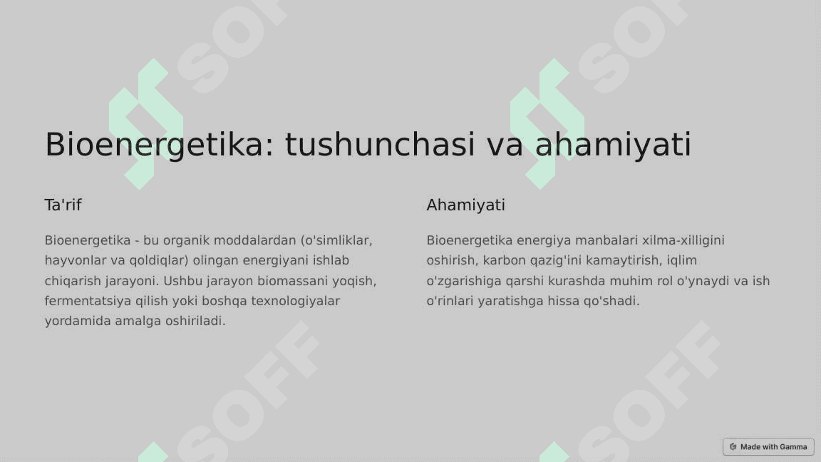 Bioenergetika va bioyoqilg'ilarni ishlab chiqarish 2