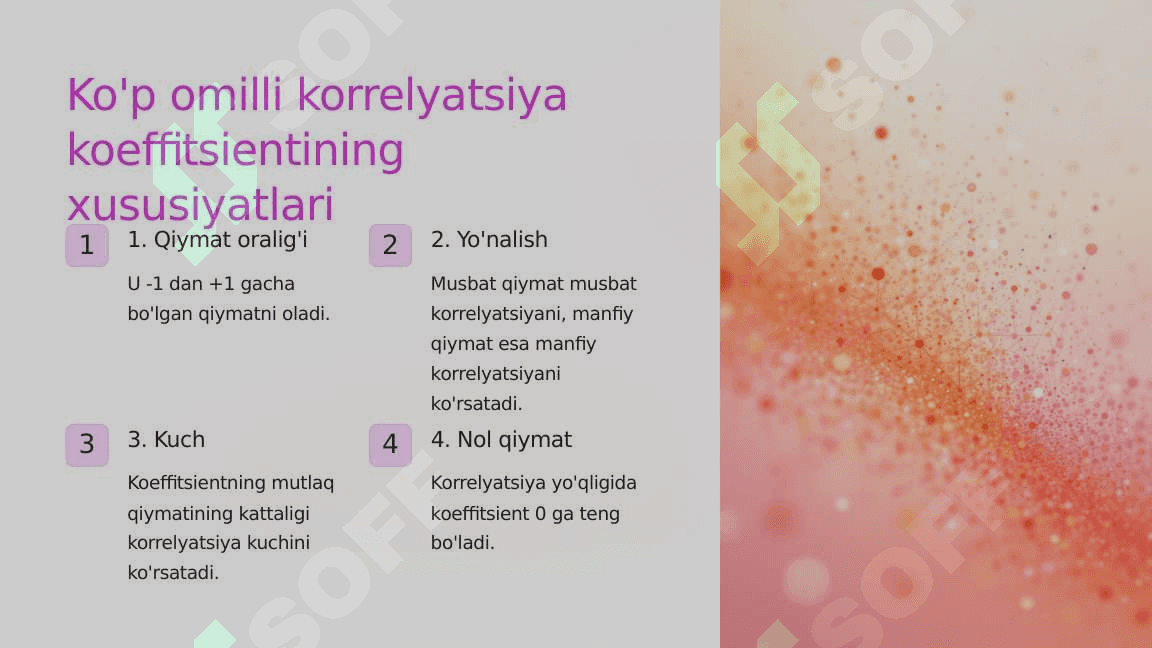 Ko‘p omilli korrelyatsiya va determinatsiya koeffitsientlari. Xususiy korrelyatsiya 4