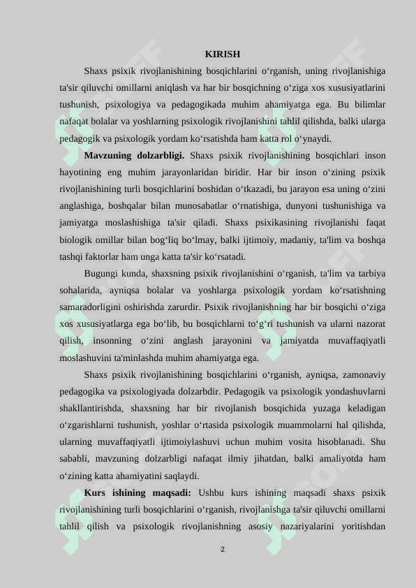 Shaxs psixik rivojlanishining bosqichlari 2