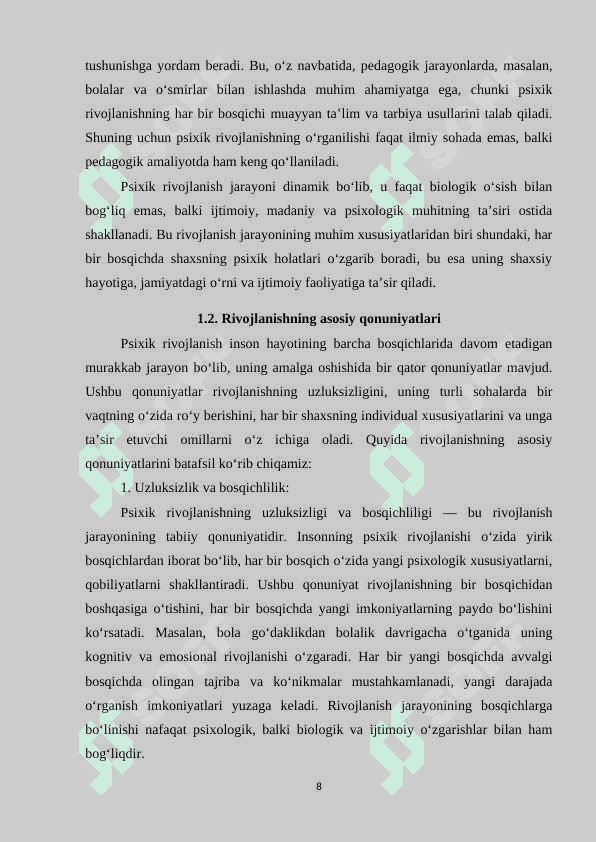 Shaxs psixik rivojlanishining bosqichlari 8