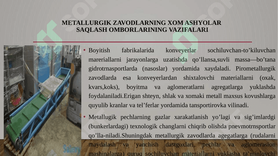 METАLLURGIK ZАVОDLАRNING ICHKI TRАNSPОRTLАRI VA  QURULMALARI 4