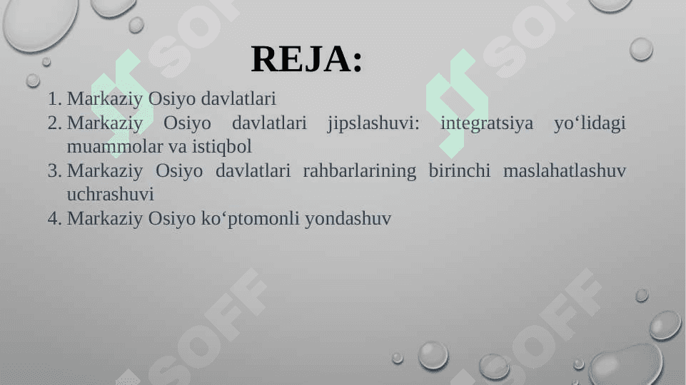 MARKAZIY OSIYO DAVLATLARINING INTEGRALLASHUV JARAYONLARI.JAHONNING YIRIK DAVLATLARI GEOSIYOSIY MANFAATLARINING O’RTA OSIYODA TO’QNASHUVI 2