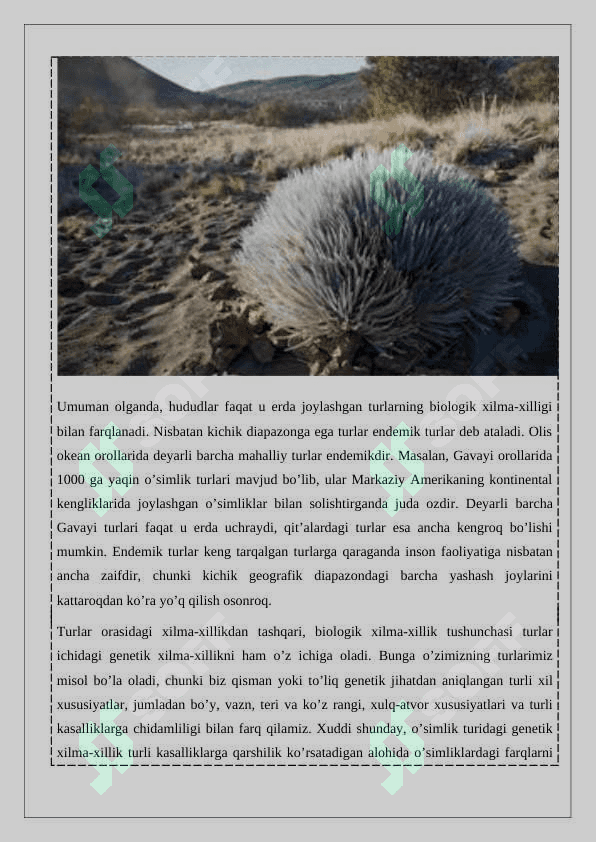 Biologik xilma-xillik va ekotizimlarda o‘z 7