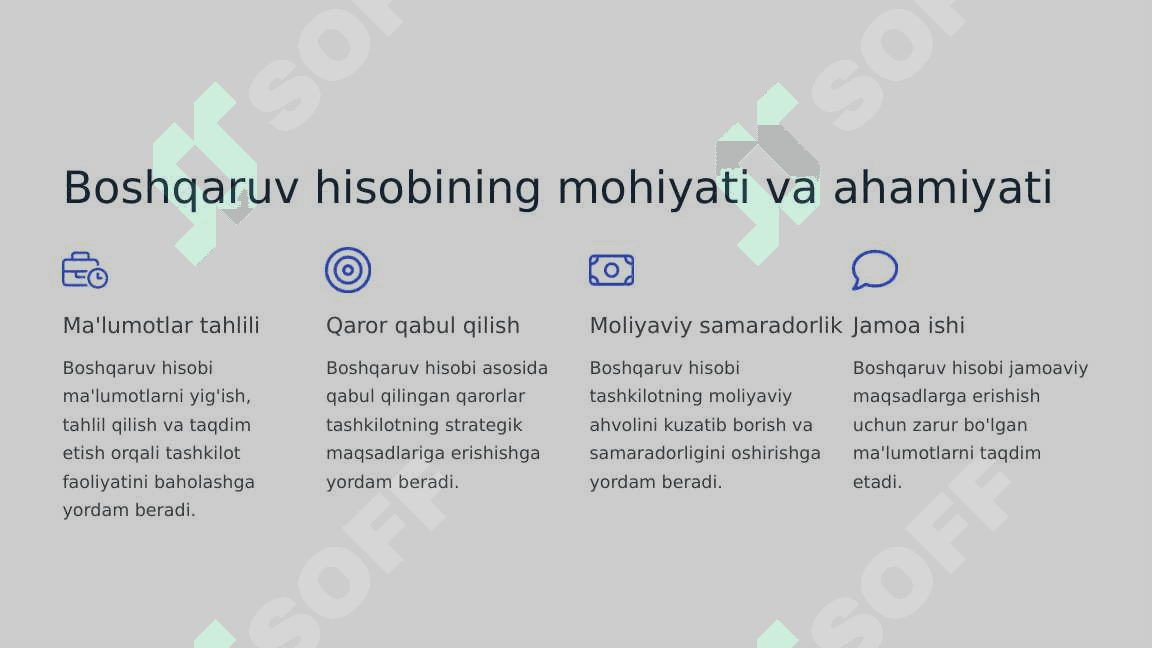 Boshqaruv hisobi funksiyalari, tamoyillari, tizimi va tarkibiy qismlari 3