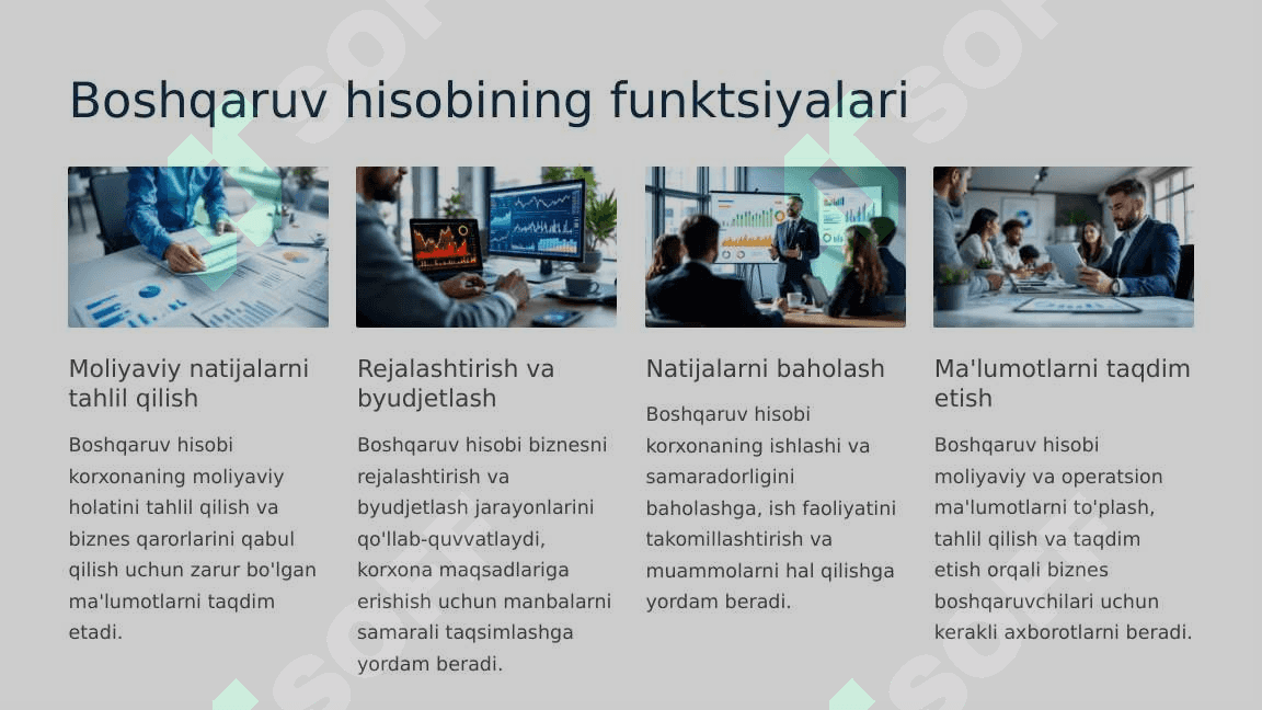 Boshqaruv hisobi funksiyalari, tamoyillari, tizimi va tarkibiy qismlari 4