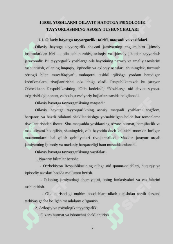 Yoshlarni oilaviy hayotga psixologik tayorlash soxasidagi amaliy ishlarning samaradorligini oshirish omillari 7
