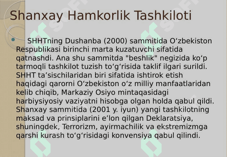 Shanxay hamkorlik tashkiloti va uning faol.. 7