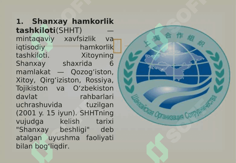 Shanxay hamkorlik tashkiloti va uning faol. 2