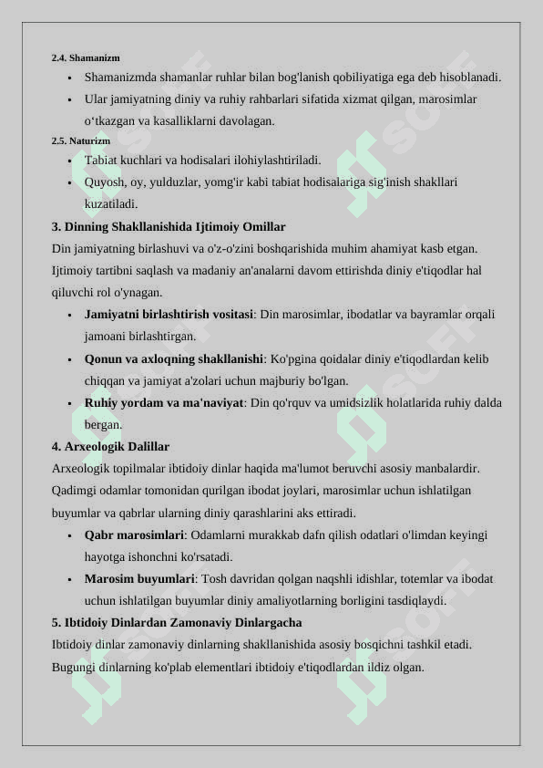 Dinning kelib chiqishi va ibtidoiy dinlar  tezis 2