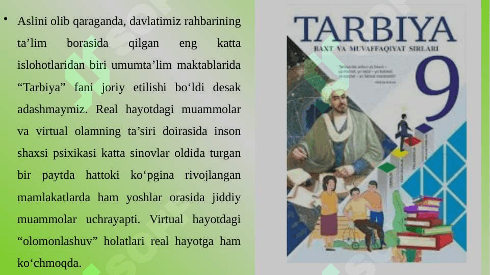 Umumta'lim maktabi  Tarbiya darsliklarining tahlil qilish 8
