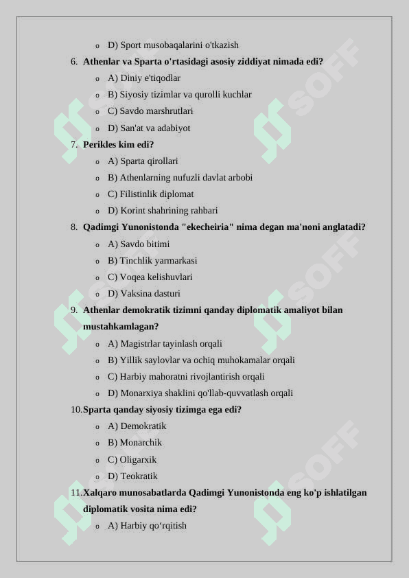 Qadimgi     Yunonistonda     xalqaro     munosabatlar     va diplomatiya  mavzusiga oid test tuzish variant 1 2