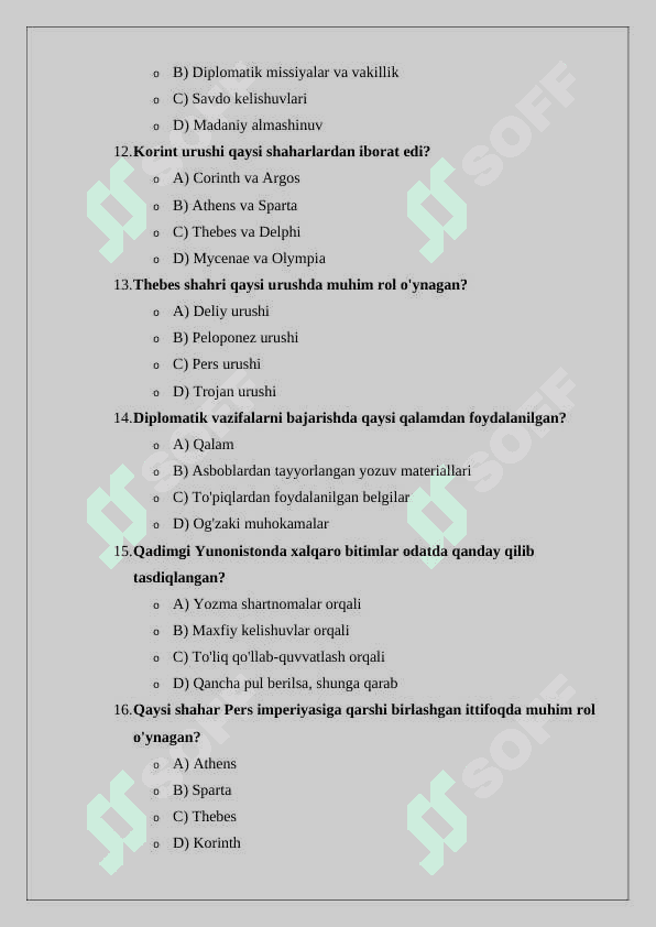 Qadimgi     Yunonistonda     xalqaro     munosabatlar     va diplomatiya  mavzusiga oid test tuzish variant 1 3