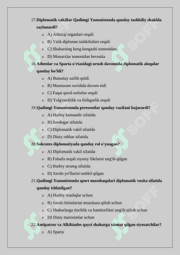 Qadimgi     Yunonistonda     xalqaro     munosabatlar     va diplomatiya  mavzusiga oid test tuzish variant 1 4