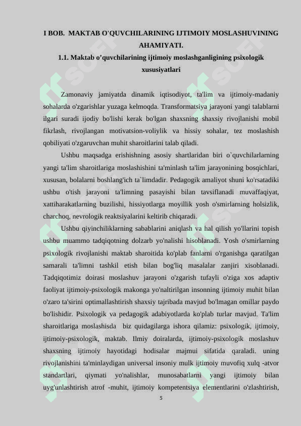 Maktab o’quvchilarining ijtimoiy moslashganligining psixologik xususiyatlari 5