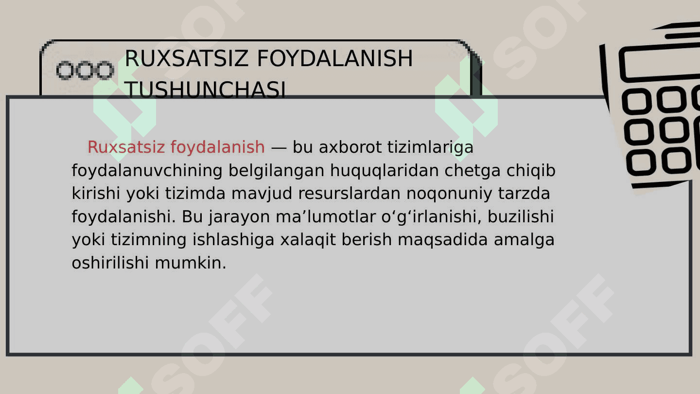Axborot tizimlari va resurslaridan ruxsatsiz foydalanishlarni aniqlash uslubiyati 8