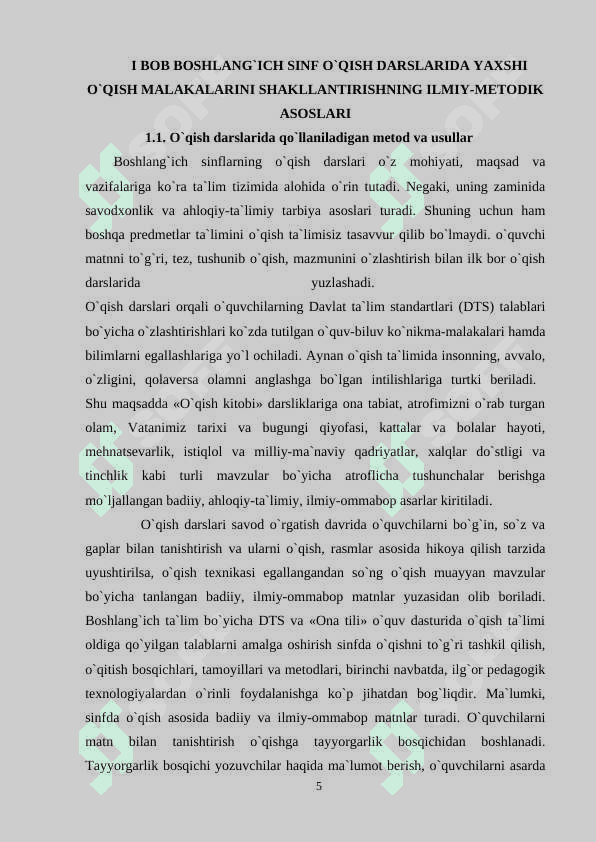 1-2 SINF O’QUVCHILARINING O’QISH MALAKALARINI TAKOMILLASHTIRISH 5
