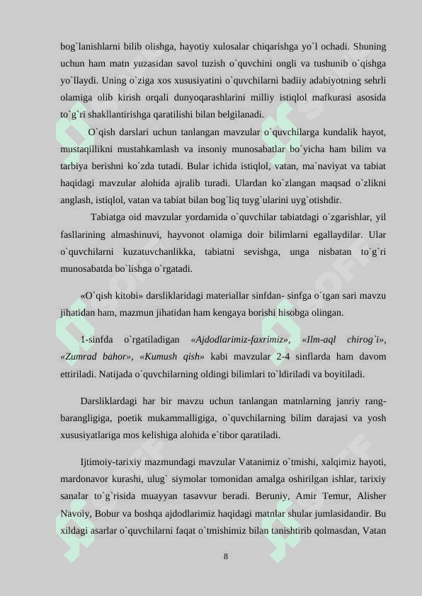 1-2 SINF O’QUVCHILARINING O’QISH MALAKALARINI TAKOMILLASHTIRISH 8
