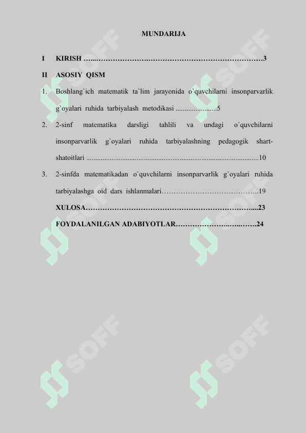 Boshlang`ich  matematik  ta`lim  jarayonida  o`quvchilarni  insonparvarlik   g`oyalari  ruhida  tarbiyalashning  pedagogik  shart-sharoitlari   (2-sinf  misolida) 2
