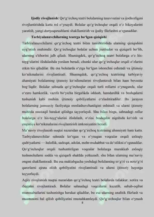 Qo'g'irchoq Teatri orqali hissiyotni uyg'otish va bolalarda ijodiy ko'nikmalarni rivojlantirish 8