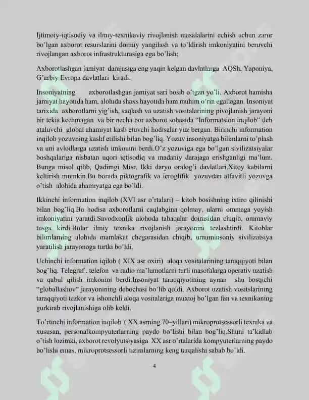O’zbеkistоndа ахbоrоtlаshgаn jаmiyatning хususiyatlаri vа virtuаllаshtirish jаrаyonlаri. 4
