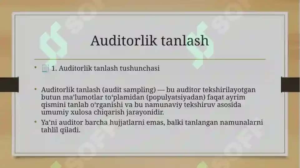 Auditorlik tanlash va testlashning boshqa tanlash amallari. 530- son AXS 3