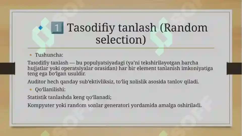 Auditorlik tanlash va testlashning boshqa tanlash amallari. 530- son AXS 7