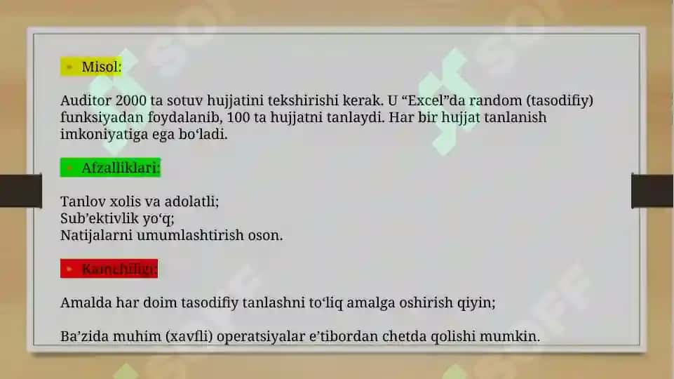 Auditorlik tanlash va testlashning boshqa tanlash amallari. 530- son AXS 8