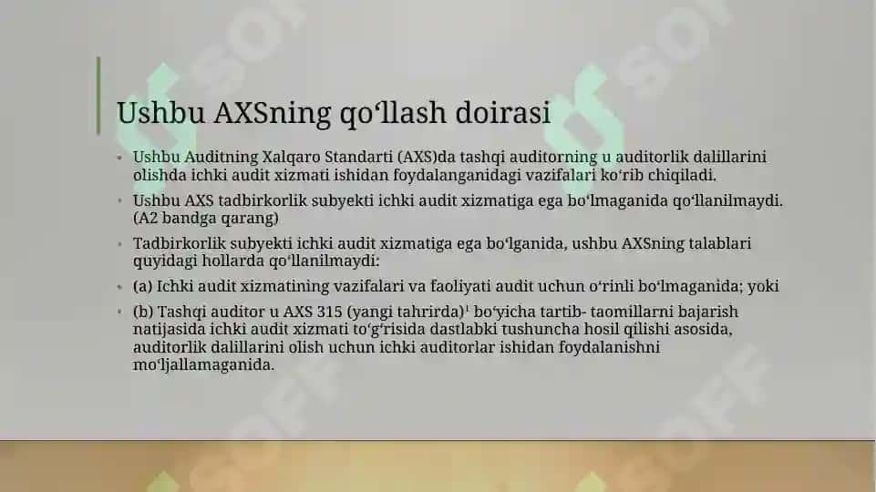 BOSHQA AUDITORLAR ISH NATIJALARIDAN FOYDALANISH 600-AXS 5