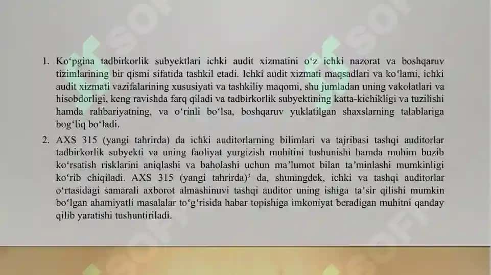 BOSHQA AUDITORLAR ISH NATIJALARIDAN FOYDALANISH 600-AXS 7